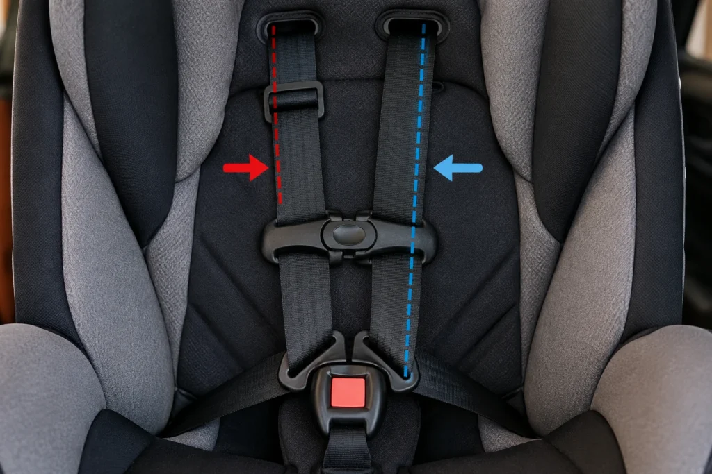 car seat harness uneven 2