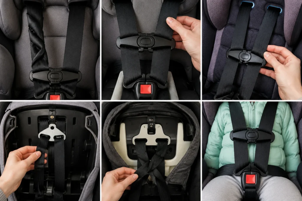car seat harness uneven 3