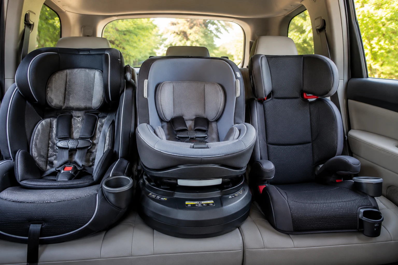 rotating car seat for three across 1